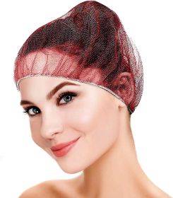 Disposable Nylon Hair Nets 21". Pack of 100 Red Bouffant Hairnets with Elastic Headband; Unisex Hair Covers; Stretchable Hairnets Insulated Hair Mesh