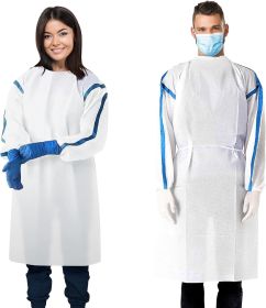 Disposable Gowns. Pack of 5 White Adult Isolation Gowns Large. 35 gsm SMS Medical Gowns with Tie Back Closure and Elastic Cuffs. Unisex Lab Coats. Non