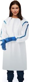 Disposable Gowns. Pack of 5 White Adult Isolation Gowns X-Small. 35 gsm SMS Medical Gowns with Tie Back Closure and Elastic Cuffs. Unisex Lab Coats. N