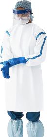 Disposable Isolation Gowns. Pack of 5 White SMS 35 gsm Frocks. X-Large Body Protective Lab Coats with Long Sleeves; Elastic Wrists; Neck & Waist Ties