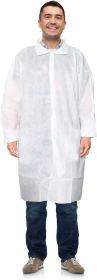 White Disposable Lab Coats for Adults Medium 42' Long; PPE Breathable Disposable Smocks Pack of 30; Splash Proof Unisex Disposable Scrubs with Folded