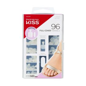 KISS Full Cover Fake Toenails with Patented Easy Apply Tabs & Maximum Strength Nail Glue 96 Count