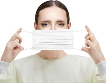 Disposable Face Protectors. Pack of 50 White Face Masks Disposable Protectors; 4-ply Adult Masks with Nose Bar. Face Guards with Adjustable Earloop fo