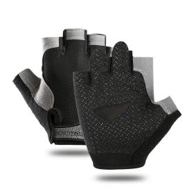 Breathable Fitness Gloves Gym Weightlifting Thin Non-slip Half Finger Cycling Gloves Equipment Yoga Bodybuilding Training Sports Black Color (Size: M)